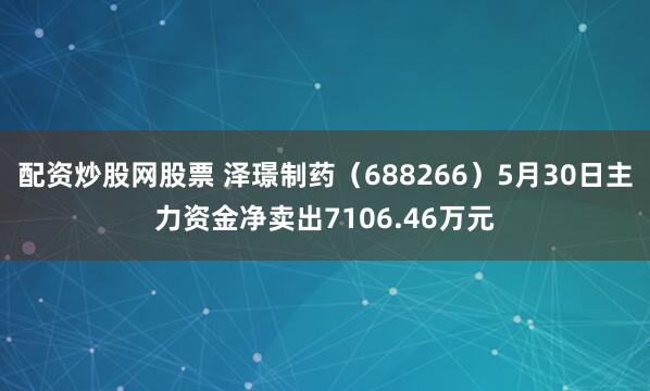 配资炒股网股票 泽璟制药（688266）5月30日主力资金净卖出7106.46万元